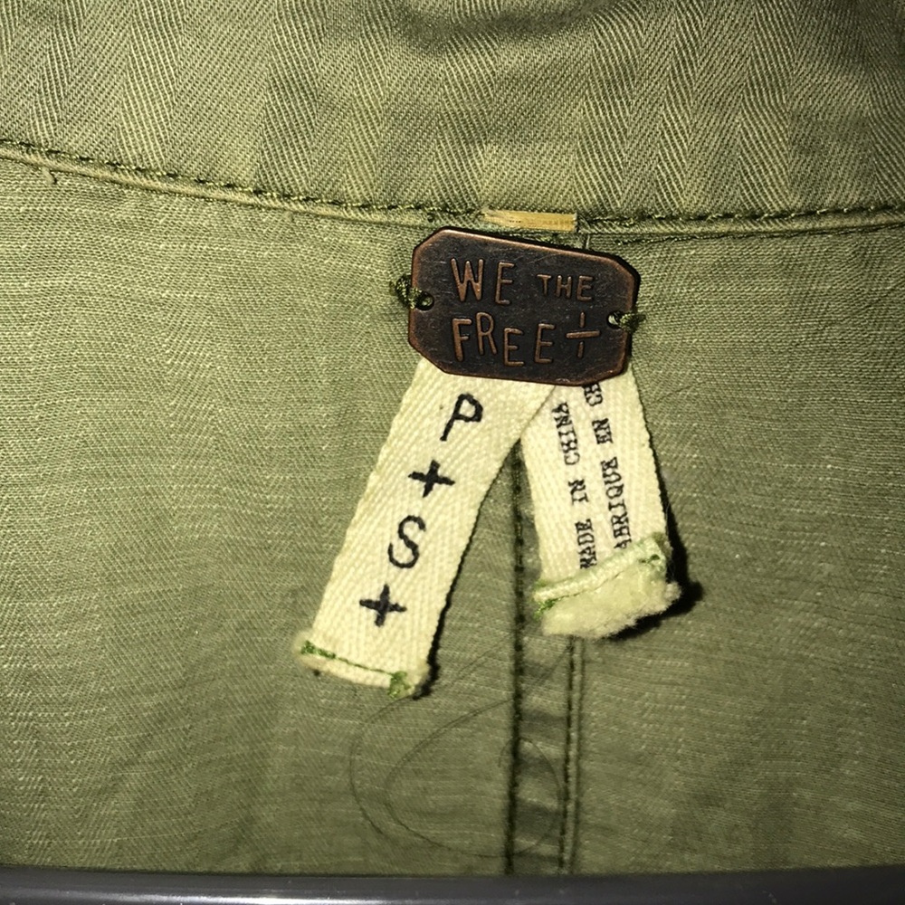 Free People Olive Green Jean Jacket with Floral Hem - Picture 2 of 6